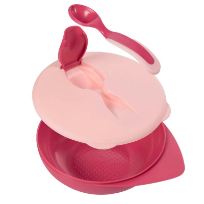 Тарелка с крышкой и ложкой Baboo 9-027 розовая 1